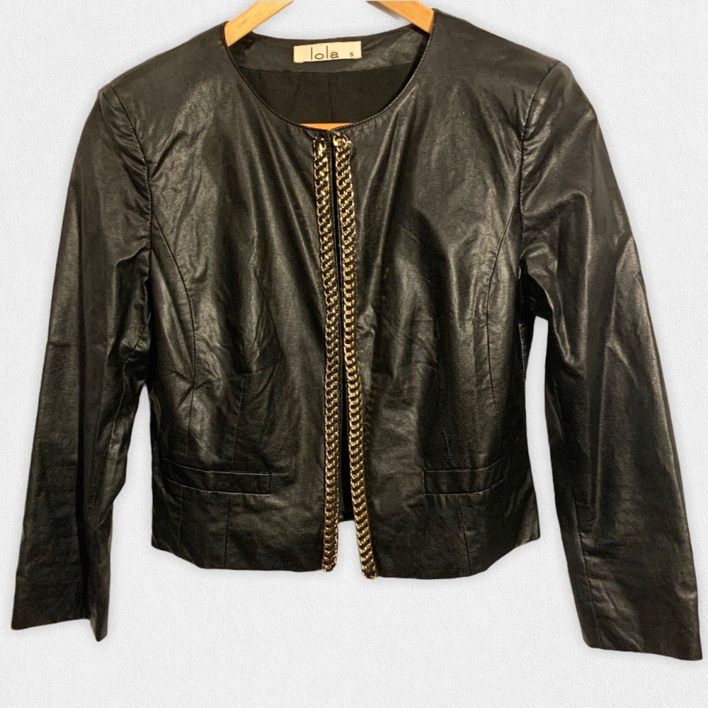 Lola vegan leather chain cropped jacket